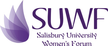Logo, purple writing SUWF Salisbury University Women's Forum with an image to the left